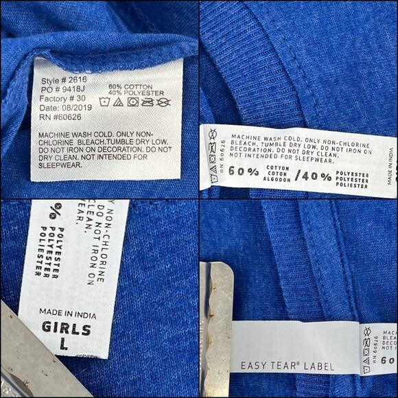 LAT Fine Jersey Tee Shirt Top Short Sleeves Crew Neck Royal Blue Girls Large - Picture 4 of 8
